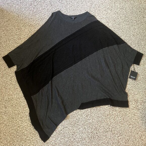 NWT Simply Vera Wang Womens Poncho Sweater Plus Size 3X Gray Black Lace MSRP $68 - Picture 1 of 9